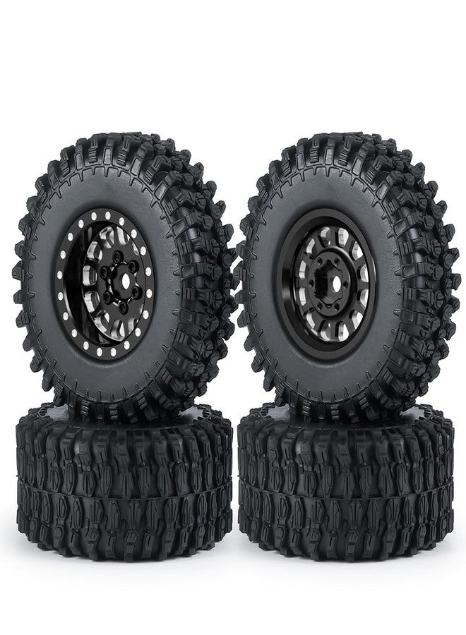 MORLORDY 1.0" Beadlock Wheels and 50mm Rubber Tires Set for Axial SCX24 Gladiator Deadbolt Bronco C10 JLU 1/24 RC Crawler Car Upgrade Parts (Black) - Image 1